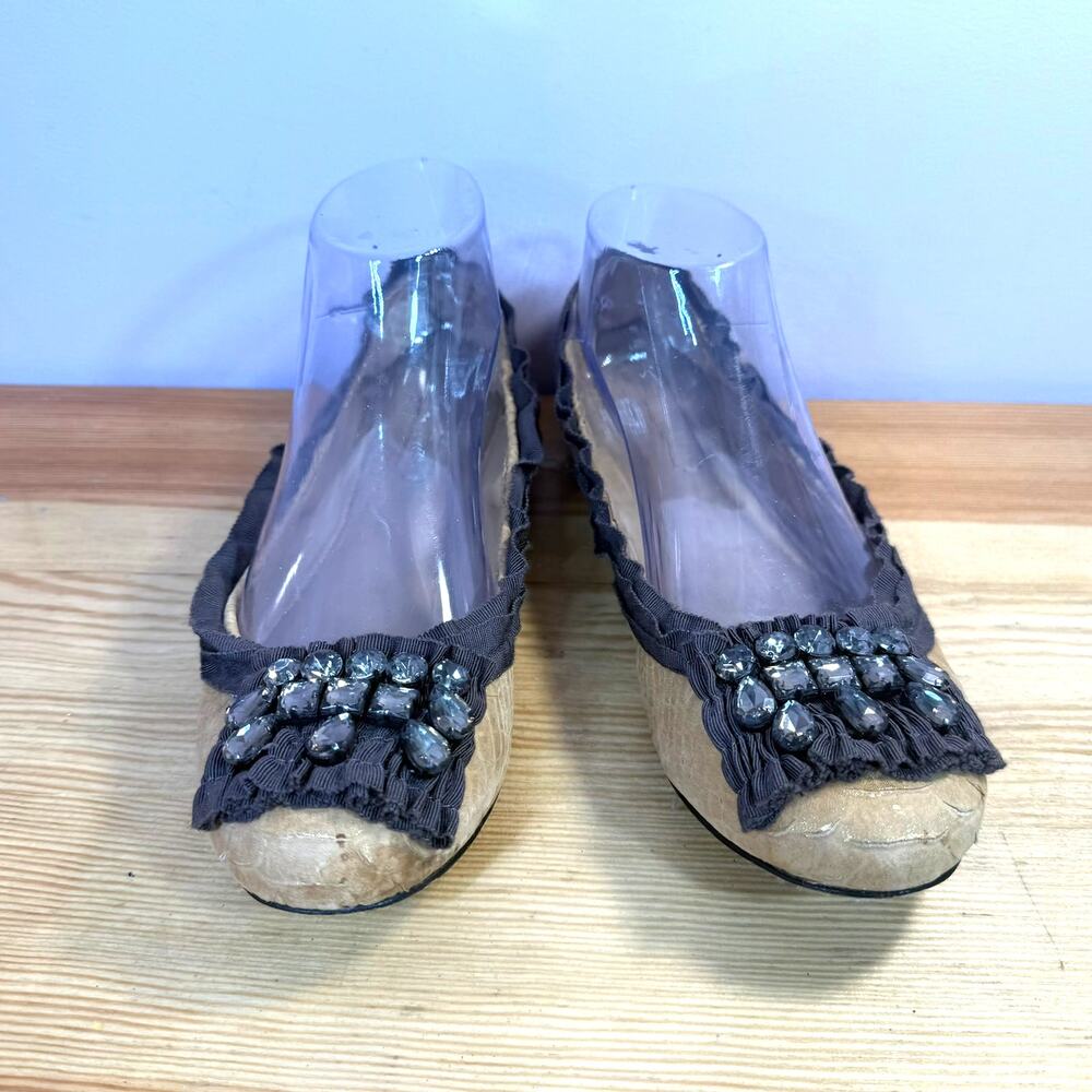 BCBGMAXAZRIA Est Size 8 Jeweled Rhinestone Ballet Flats Champagne